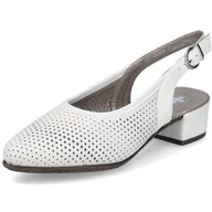 Czółenka - Czółenka damskie Rieker 47066 letnie z odkrytą piętą białe skórzane-37 - miniaturka - grafika 1