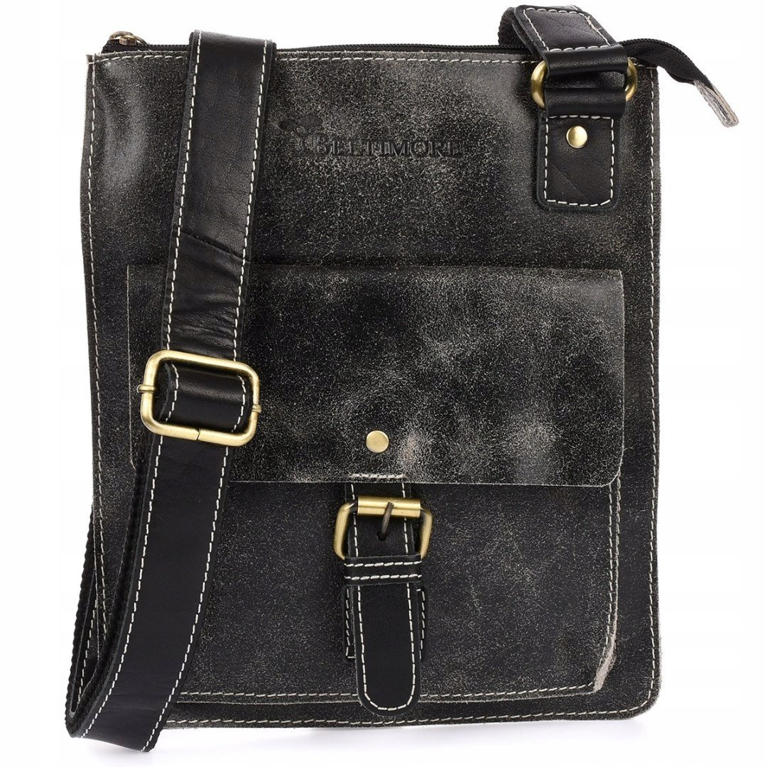 Czarna skórzana torba męska raportówka na ramię mała Beltimore M10