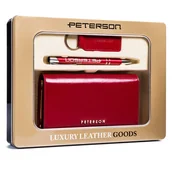 Gadżety dla niej i dla niego - Zestaw prezentowy: duży, skórzany portfel damski, brelok i długopis — Peterson - miniaturka - grafika 1