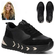 Półbuty damskie - Sneakersy Damskie SKÓRZANE FILIPPO Wygodne Półbuty Czarne na Platformie 39 - miniaturka - grafika 1