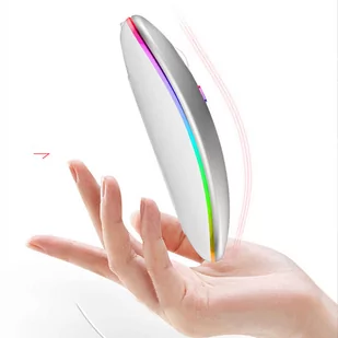 Cicha Myszka slim mysz bezprzewodowa Alogy podświetlana LED RGB do laptopa tabletu Srebrna 14567X27 - Myszki - miniaturka - grafika 3