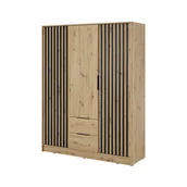 Szafy - Szafa trzydrzwiowa Nelly 3D z lamelami i szufladami – dąb artisan, nowoczesny styl - miniaturka - grafika 1