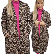 Płaszcze damskie - Płaszcz Damski Panterka wiosenny przejściowy luźny trencz beż 50 52 5xl 6xl - miniaturka - grafika 1