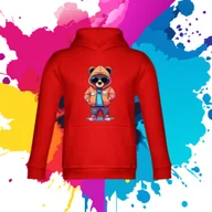 Bluzy dla dziewczynek - Bluza dziecięca typu kangurka z kapturem w kolorze czerwonym z nadrukiem Miś Leszek 2 lata - miniaturka - grafika 1