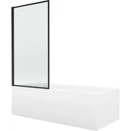 Wanny - Mexen Cubik wanna prostokątna 160 x 70 cm z obudową i parawanem 1-skrzydłowym 80 cm, czarny wzór - miniaturka - grafika 1