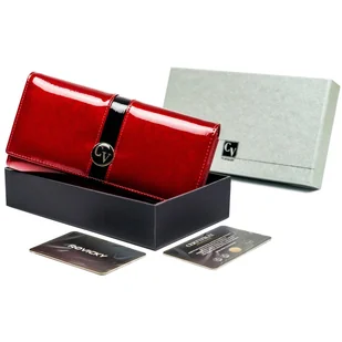 Skórzany Portfel Damski Lakierowany 4U Cavaldi, Czerwony - Portfele - miniaturka - grafika 1