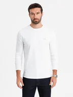 Koszulki męskie - Męski longsleeve SLIM FIT z elastanem i printem biały V2 OM-LSBC-0124 XXL - miniaturka - grafika 1