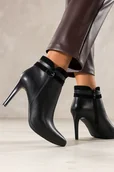 Botki damskie - Czarne botki skórzane damskie Sergio Leone na szpilce ozdobny pasek ze stalową klamrą YG74768-H - miniaturka - grafika 1