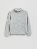 Swetry dla dziewczynek - Reserved - Gładki sweter z golfem - jasnoszary - miniaturka - grafika 1