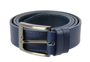 Pasek Męski Skórzany PAS-MAX (PL) Niebieski Z Niebieską Nitką Skóra Licowa 40 mm - Paski - miniaturka - grafika 9