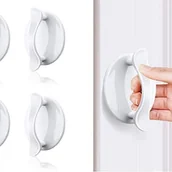 Zawiasy, okucia i inne akcesoria - Zestaw 4 białych samoprzylepnych klamek do drzwi z tworzywa ABS do okien, drzwi, szaf, szuflad i szafek - miniaturka - grafika 1