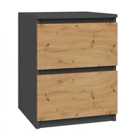 Szafki nocne - Szafka nocna z szufladami antracyt + dąb artisan Donatella 3X - miniaturka - grafika 1