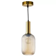 Lampy sufitowe - Polux Loftowa LAMPA wisząca SUFFOLK 317353 plisowany ZWIS tuba szklana nad łóżko bursztynowa 317353 - miniaturka - grafika 1