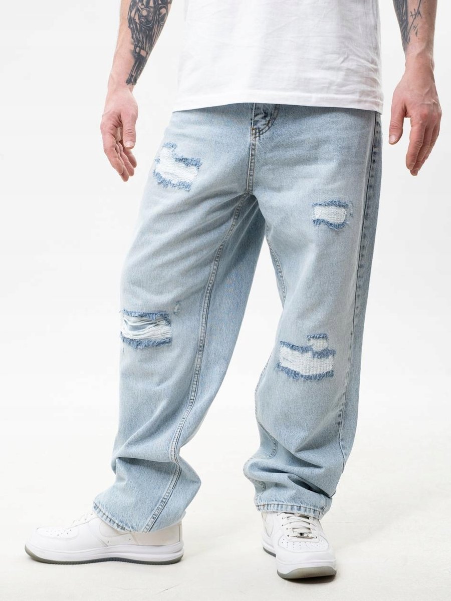 SPODNIE JEANSOWE BAGGY Z Uszkodzeniami Męskie Niebieskie LUCKY DICE XXL