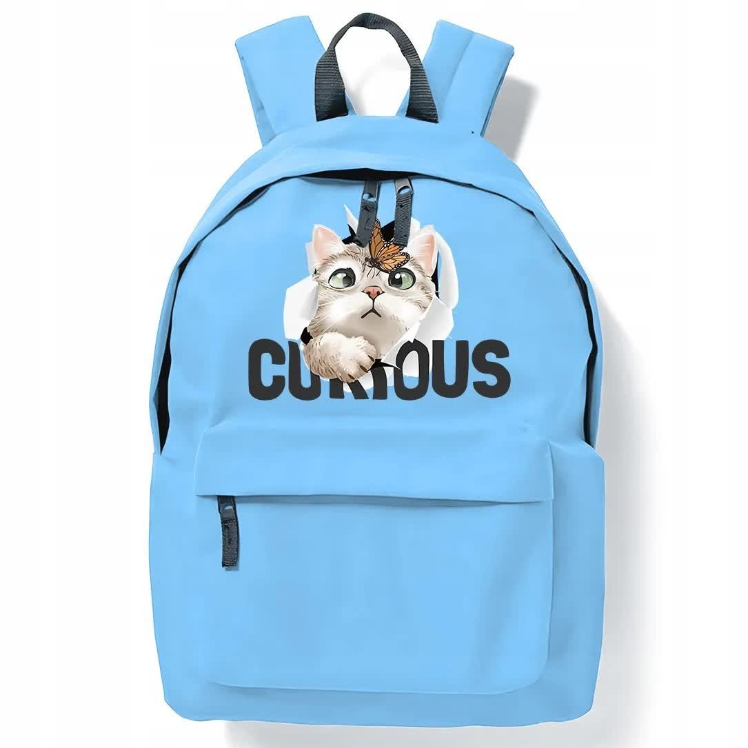NIEBIESKI PLECAK Dziecięcy Do Szkoły Na Siłownię CURIOUS CAT Ciekawe Wzory
