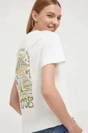Koszulki sportowe damskie - Vans t-shirt bawełniany kolor beżowy - miniaturka - grafika 1