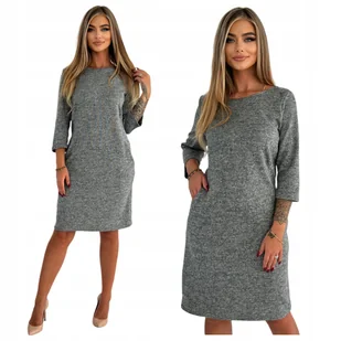 SZARA SWETERKOWA SUKIENKA Z KIESZENIAMI ROZMIAR 42 POLSKI PRODUCENT - Sukienki - miniaturka - grafika 1