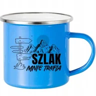 Kubki - KUBEK Stalowy Emaliowany 250 ml NIEBIESKI SZLAK MNIE TRAFIA Górskie Wzory - miniaturka - grafika 1