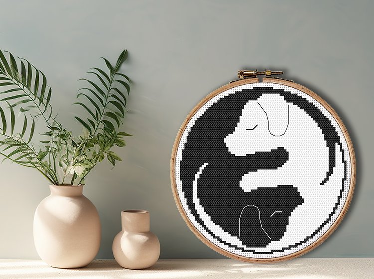 Haft krzyżykowy - Aida z nadrukiem - Yin yang pies