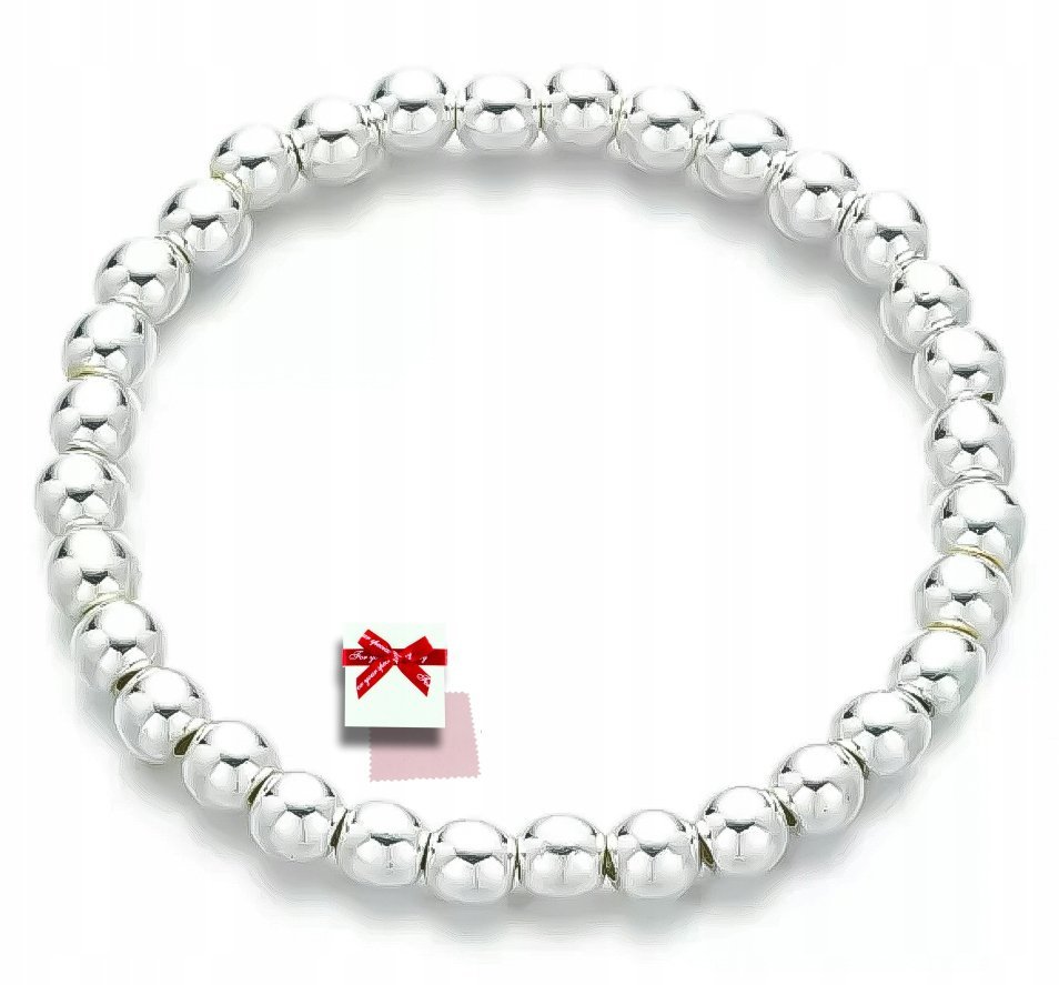 Bransoletka ze srebra kulki 6 mm,dla kobiet ,elastyczna Srebro 925