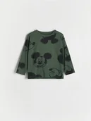 Bluzki dla niemowląt - Reserved - Bawełniany longsleeve Mickey Mouse - ciemnozielony - miniaturka - grafika 1