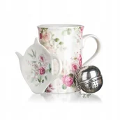 Gadżety dla niej i dla niego - Zestaw do herbaty 3 el. KUBEK 340 ml + PODSTAWKA + ZAPARZACZ Rose Banquet - miniaturka - grafika 1