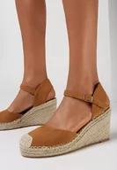 Sandały damskie - Ciemnobeżowe Sandały Alanohre - miniaturka - grafika 1