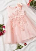 Sukienki i spódniczki dla dziewczynek - Różowa Sukienka Balowa z Wiązaniem w Talii i Dekoracyjną Różą z Tiulem Alymena - miniaturka - grafika 1
