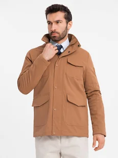 Lekka kurtka męska z kieszeniami i wysokim kołnierzem brązowa V5 OM-JALP-0167 L - Kurtki męskie - miniaturka - grafika 1