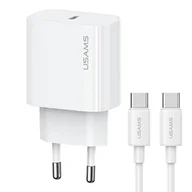 Ładowarki do telefonów - USAMS Ład. siec. 1xUSB-C T65 PD20W PD Fast Charging US-CC226 + kabel USB-C/USB-C US-SJ711 60W biały/white Yi Series OYXLTZ01 - miniaturka - grafika 1