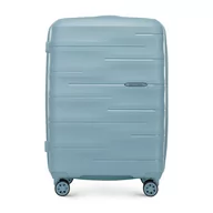 Walizki - Średnia walizka z polipropylenu w tłoczone paski niebieska - miniaturka - grafika 1