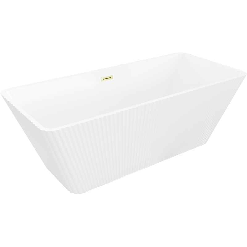 Mexen Tava wanna wolnostojąca ryflowana 170 x 75 cm, biała, przelew złoty szczotkowany - 52851707500-55