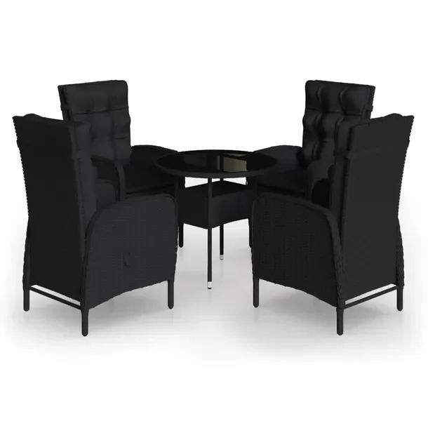 Stylowy zestaw bistro z polirattanu, czarny, stół 80x75 cm, krzesła 58x6