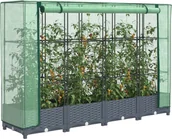 Szklarnie ogrodowe - vidaXL vidaXL Podwyższona donica ze szklarnią, wygląd rattanu, 160x40x123 cm - miniaturka - grafika 1