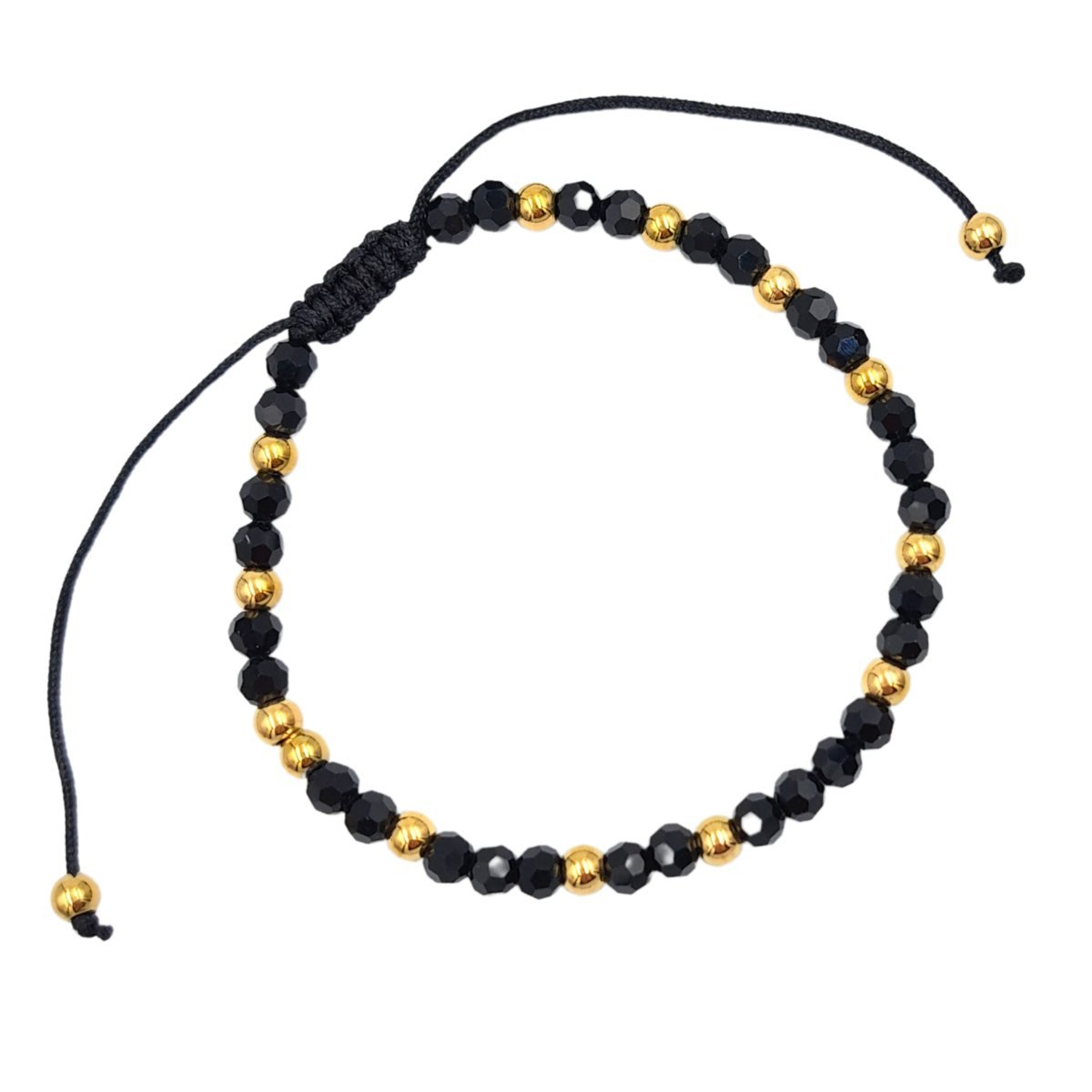 Bransoletka na sznurku z koralikami beads i złotymi kuleczkami - Pozłacana stal chirurgiczna