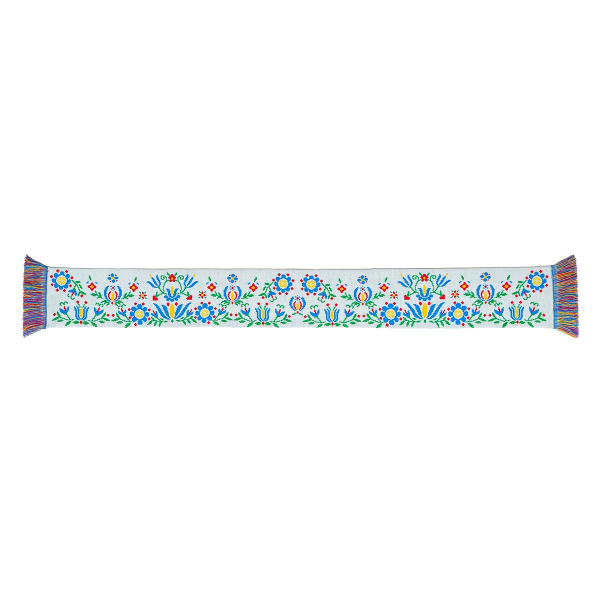 Szalik kaszubski, kwiatowy z trzykolorowymi frędzlami