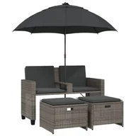 Sofy ogrodowe - vidaXL Sofa ogrodowa 2-osobowa, parasol i stołek z szarego polirattanu - miniaturka - grafika 1