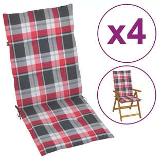 vidaXL Poduszki na krzesła, 4 szt., czerwona krata, 120x50x4 cm - Poduszki ogrodowe - miniaturka - grafika 1