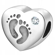 Wisiorki - Srebrny Charms Serce Serduszko Stópki Cyrkonia Stopy Stopa zawieszka beads - miniaturka - grafika 1