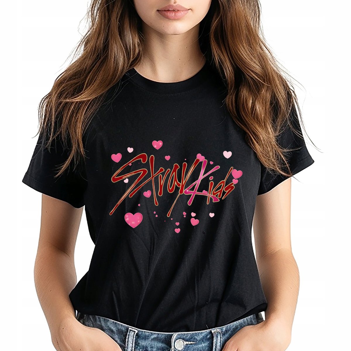 Koszulka Damska T-shirt Czarna STRAY KIDS Muzyka Kpop Na Prezent Rozm XXL