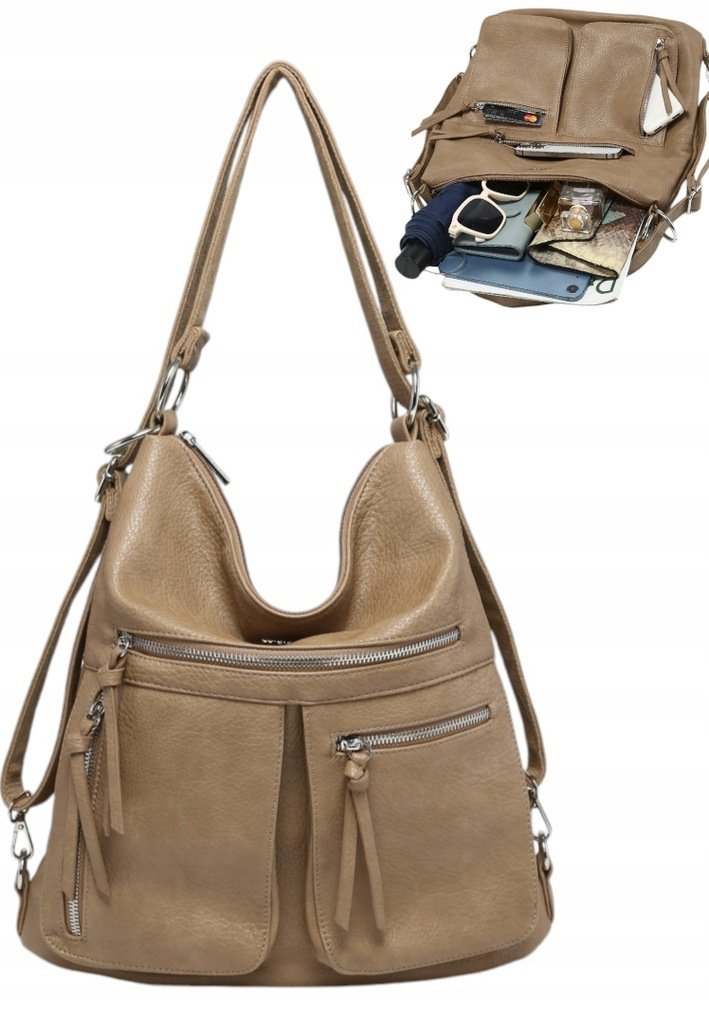 Stylowa Torebka na Ramię Plecak Damski 2w1 Beż LUIGISANTO V85148 Beige/Tau