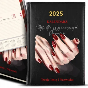 KALENDARZ A5 2025 Czarny Prezent Dla KOSMETYCZKI Stylistka Paznokci IMIĘ Wz - Notesy i bloczki - miniaturka - grafika 1