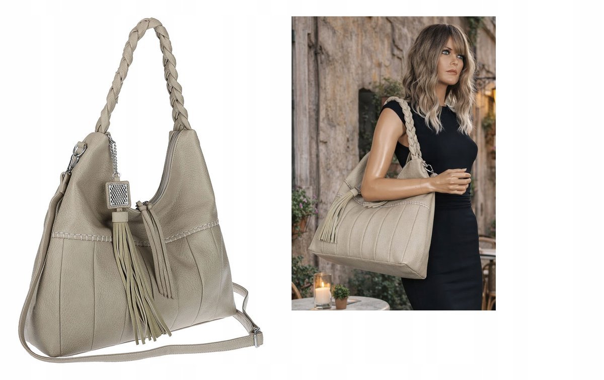 Torebka Damska Listonoszka Worek Shopper Torba na Ramię H8920 Szara
