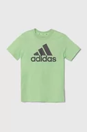 Koszulki dla dziewczynek - adidas t-shirt bawełniany dziecięcy kolor zielony z nadrukiem - miniaturka - grafika 1