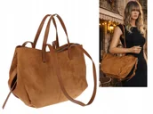 Torebki damskie - Torebka Damska Shopperka łódka Pojemna Duża torba zamszowa CM9872 Brązowa - miniaturka - grafika 1