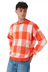 Trendyol Męska bluza oversize z okrągłym dekoltem w kratę, pomarańczowa, S, pomarańczowy, S - Bluzy męskie - miniaturka - grafika 1