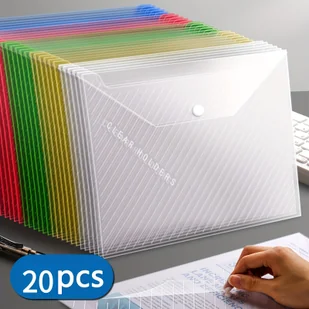 TEMU 20 szt. Przezroczyste Teczki A4 z Kolorowymi Zakładkami - Organizery do Przechowywania z Zapięciem na dla Biura i Szkoły, Stylowe Przybory - Inne - miniaturka - grafika 1