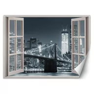 Fototapety - Fototapeta, Okno - Nowy Jork Most Brookliński czarno-biały (Rozmiar 140x100) - miniaturka - grafika 1