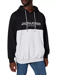 Jack & Jones Plus Męska bluza z kapturem Jjeurban Blocking Sweat Hood Noos Ps z kapturem, Czarny/szczegóły: biały nadruk, 4XL - Bluzy męskie - miniaturka - grafika 1