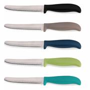 Noże kuchenne - nóż z ząbkowanym ostrzem, 11 cm, różne kolory kod: KE-11349 - miniaturka - grafika 1